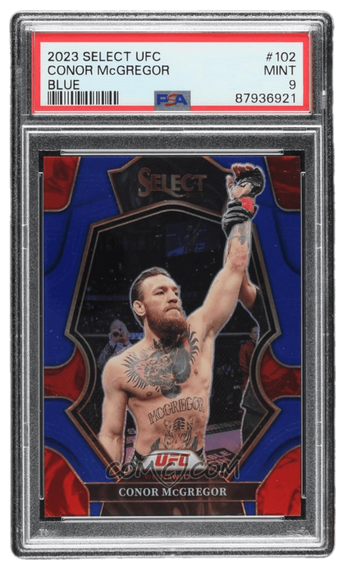 2023 Panini Select UFC - Blue Prizm #102 - Premier Level - Conor McGregor /199 PSA 9