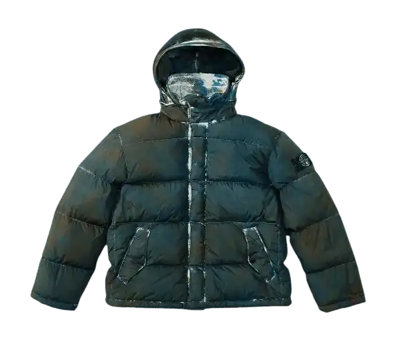 Supreme Stone Island Painted Camo Crinkle Down Jacket - Dark Teal