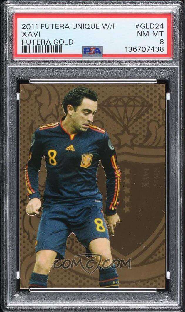 2011 Futera World Football Unique - Gold #GLD24 - Xavi /295 PSA 8
