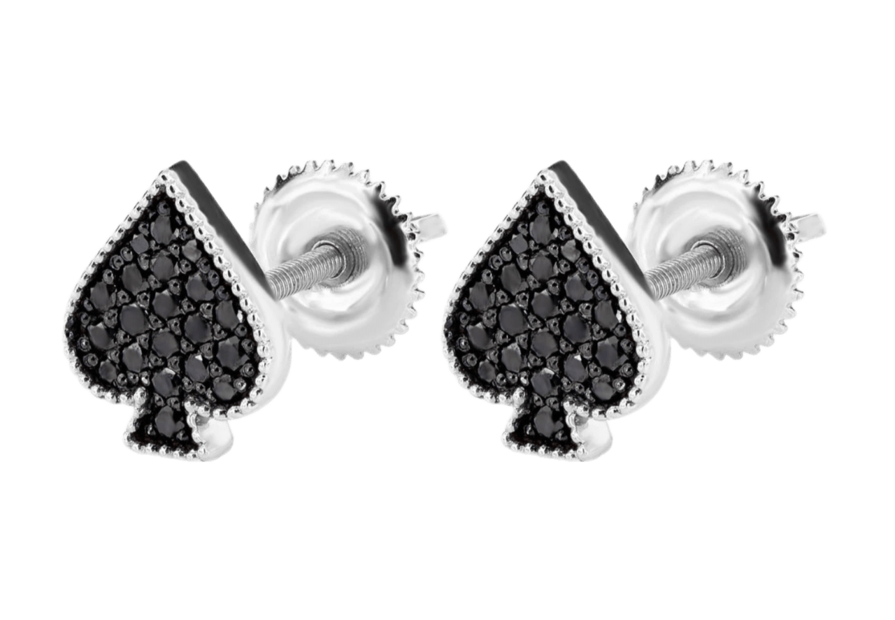 Spade Playing Card Diamond Stud Earrings 14k Solid White Gold 0.30ctw