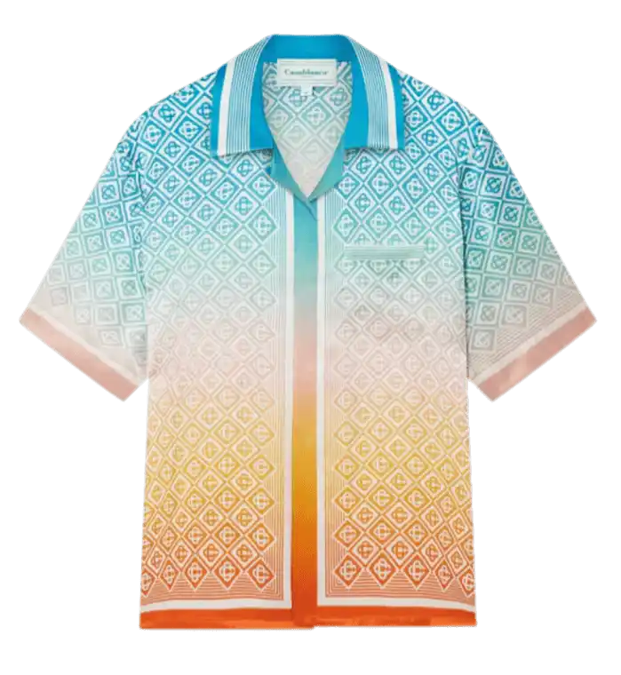Casablanca Gradient Monogram Short Sleeve Silk Shirt - Multicolor
