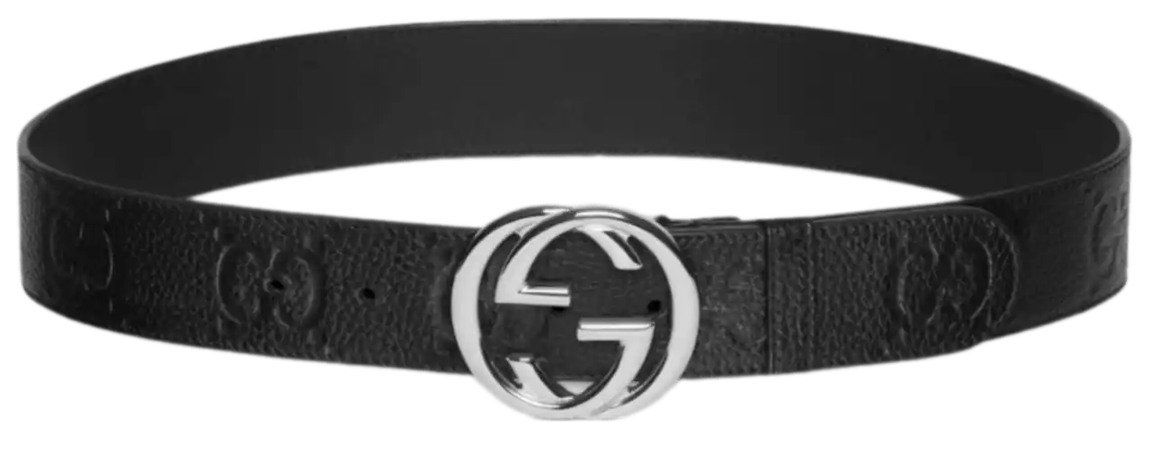Gucci Wide Belt with Interlocking G Buckle - Black