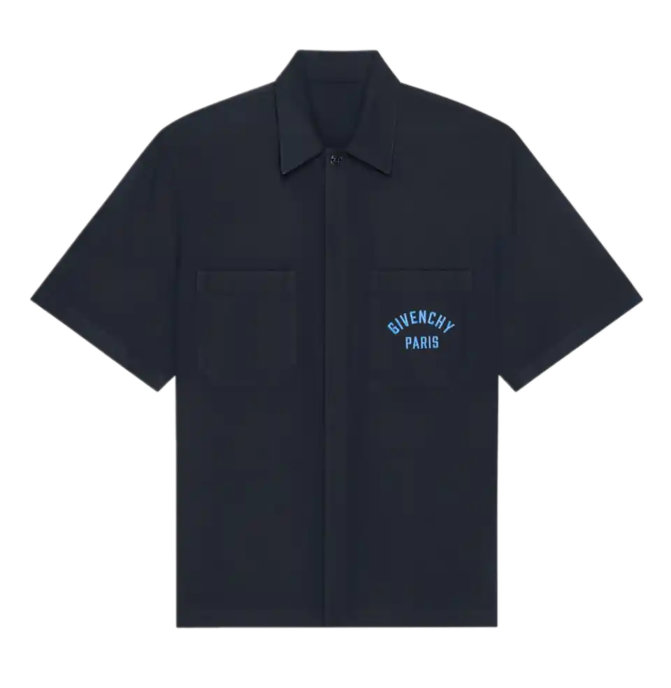 Givenchy Shirt in Cotton Twill with Givenchy Paris Patch Pocket - Dark Blue