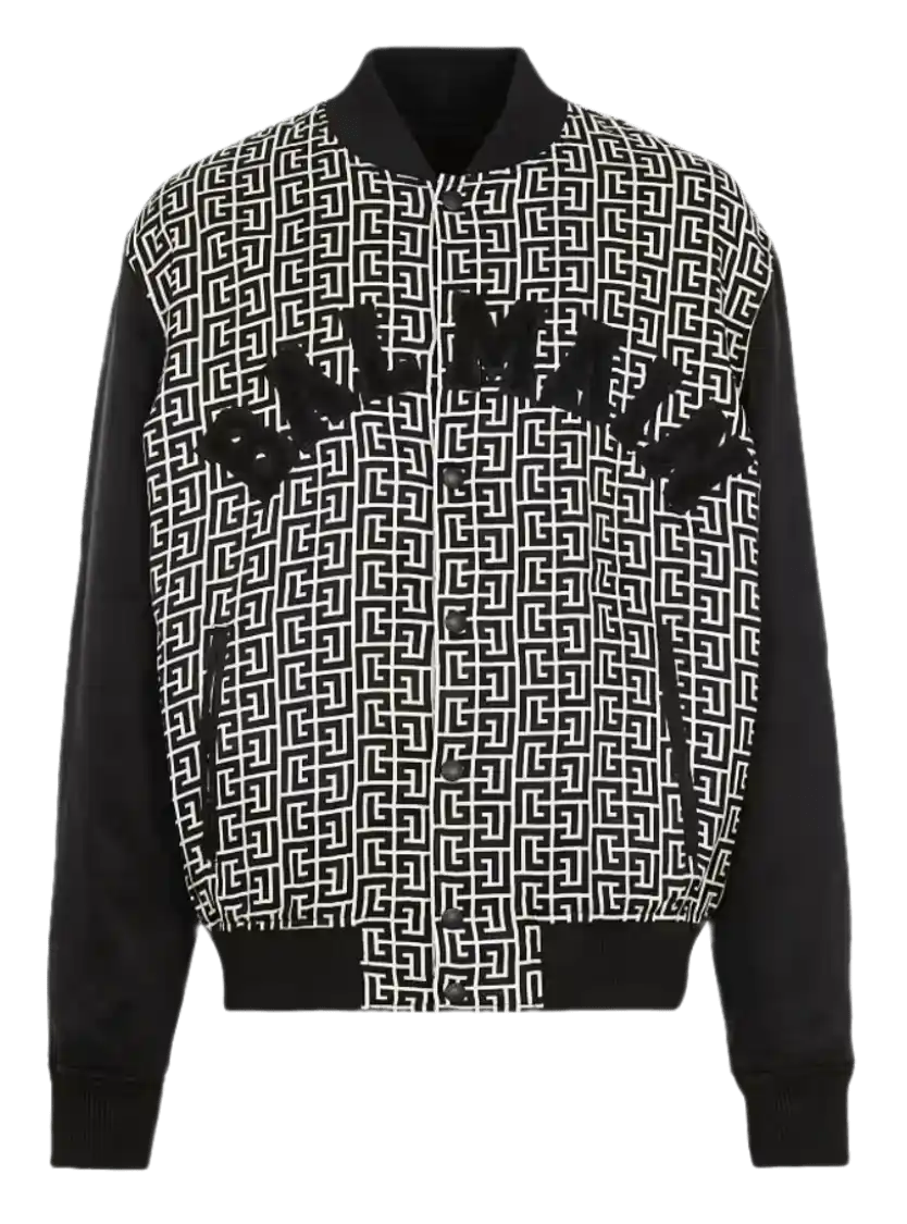 Balmain Varsity Monogrammed Jacket with Patches - Black