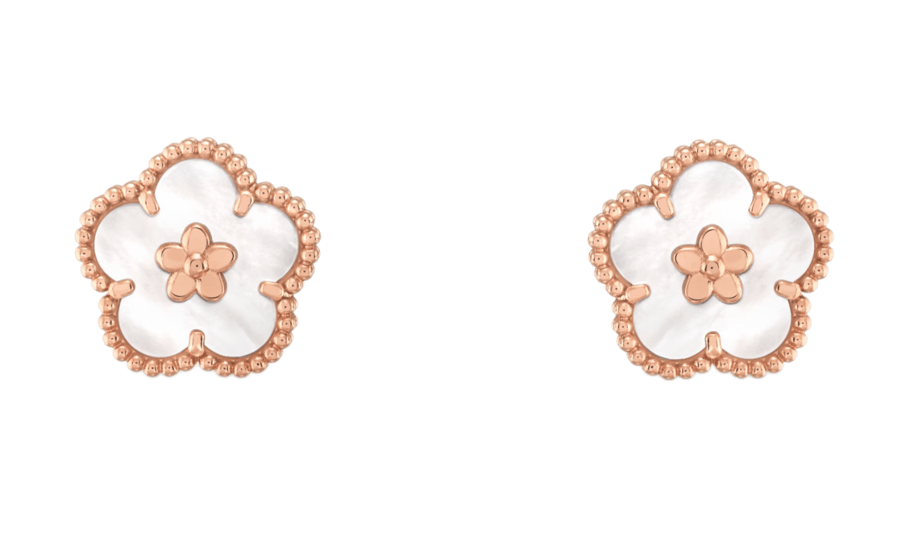 Van Cleef Lucky Spring Earrings Plum Blossom - Rose Gold, Mother-of-Pearl
