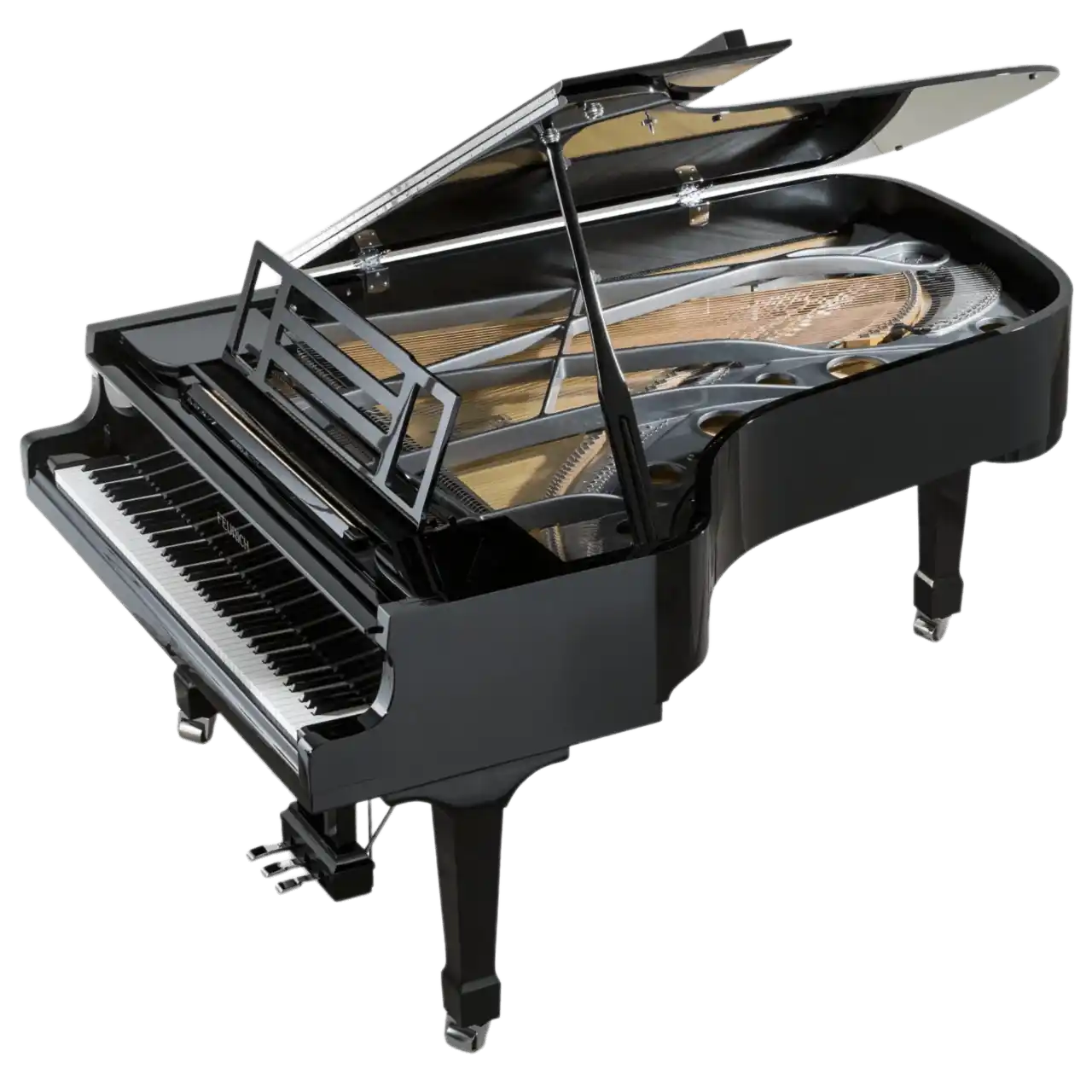 Feurich 218 Concert I Grand Piano Polished Black with Chrome Fittings
