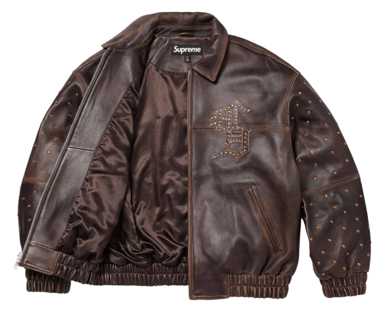 Supreme Gem Studded Leather Jacket - Brown
